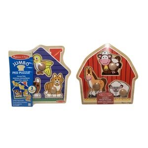 Melissa & Doug Jumbo Knob Peg Puzzle Set Barnyard Animals House Pets Wooden 2pk